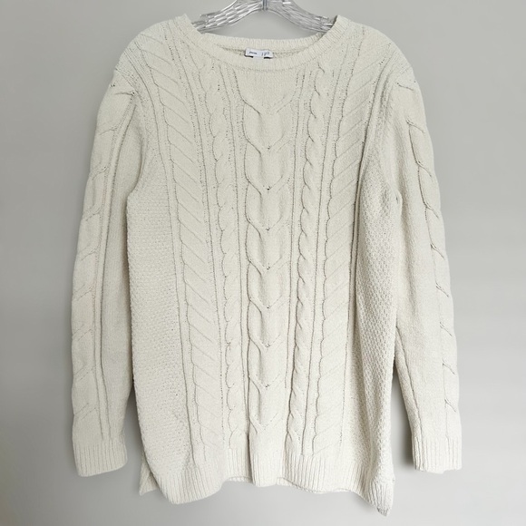 J.Jill White Chenille Cable Knit Sweater Size M Cozy Preppy Capsule - Picture 2 of 7